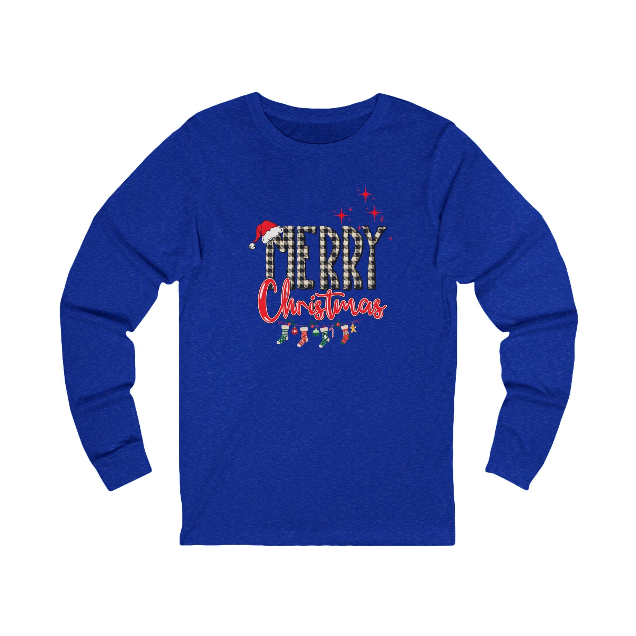 Merry Christmas Long Sleeve Tee| Christmas Stockings| Star shirt