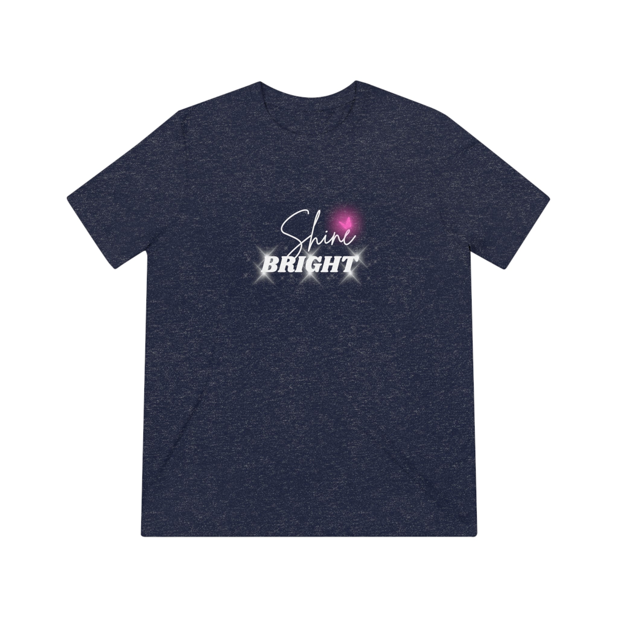 Shine Bright Pink Butterfly Inspirational Comfy Triblend tee with white text and a pink butterfly on a black background.