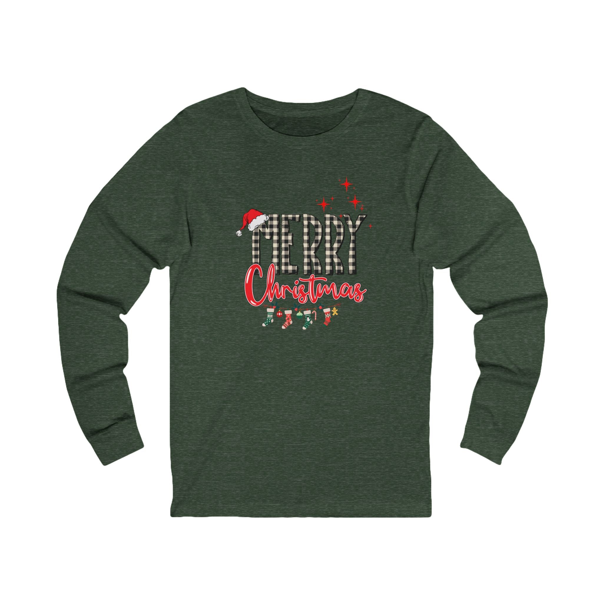 Merry Christmas Long Sleeve Tee| Christmas Stockings| Star shirt