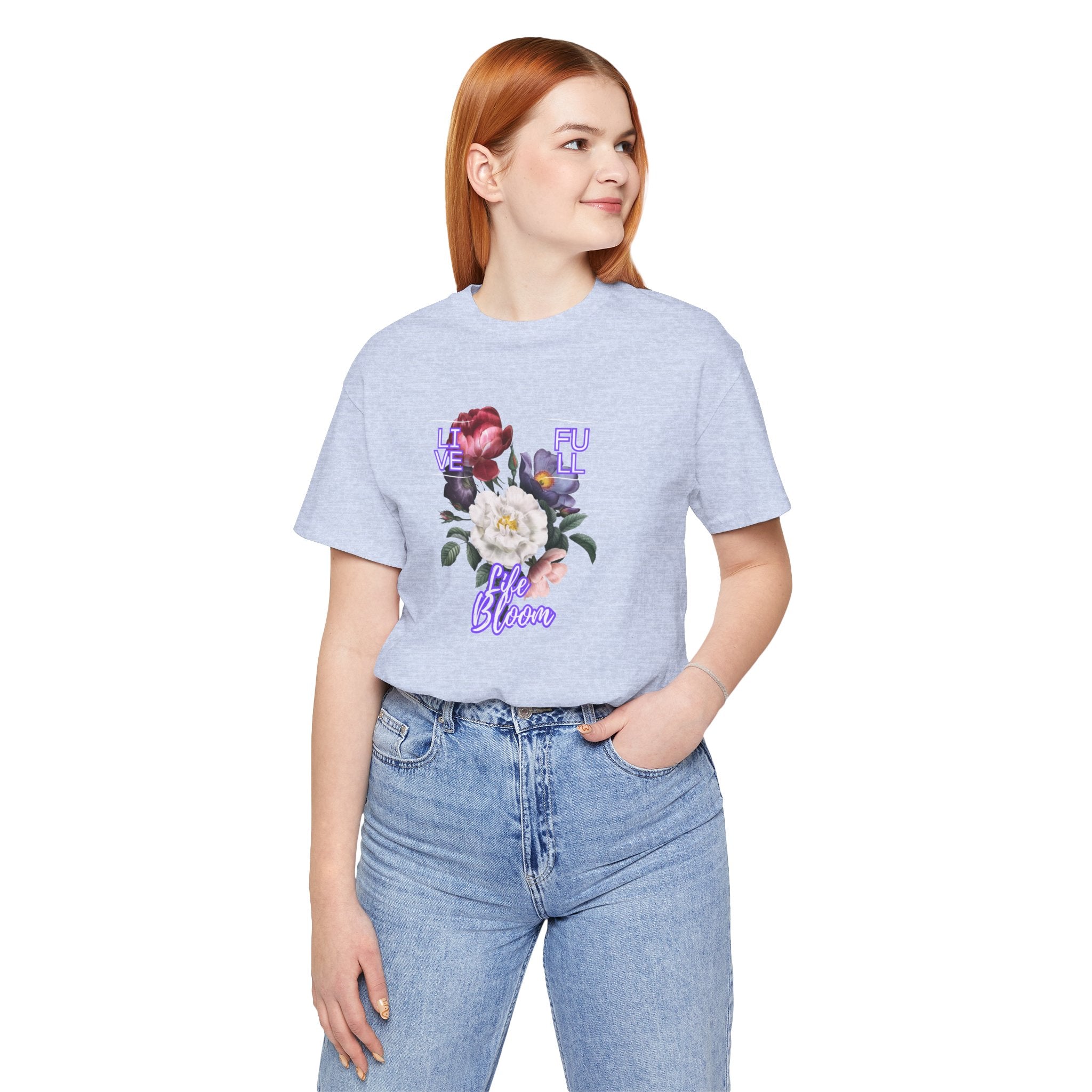 Floral Cursive Tee – Life Bloom, Live Full – Women's Fashion