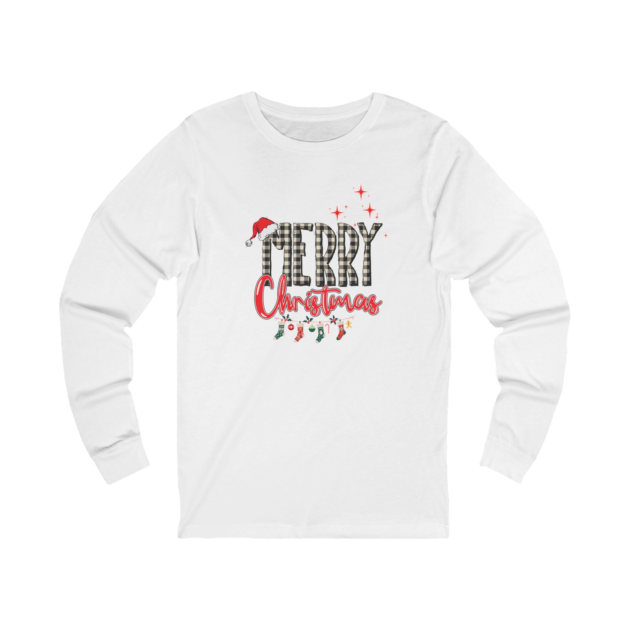 Merry Christmas Long Sleeve Tee| Christmas Stockings| Star shirt