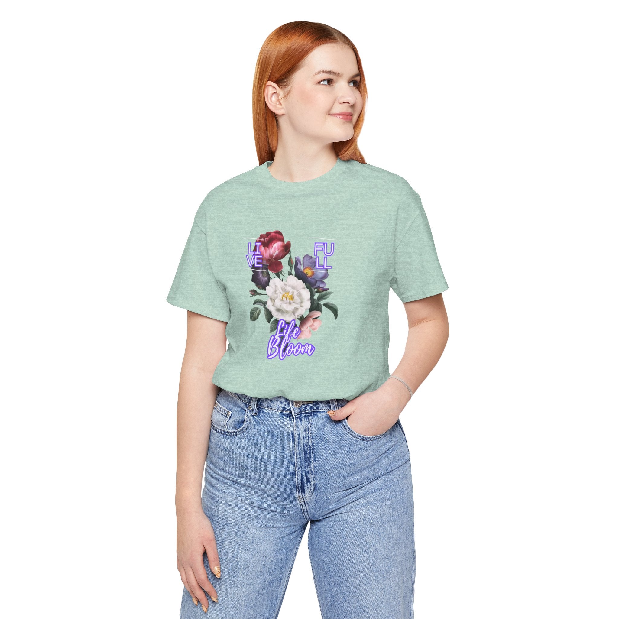 Floral Cursive Tee – Life Bloom, Live Full – Women's Fashion