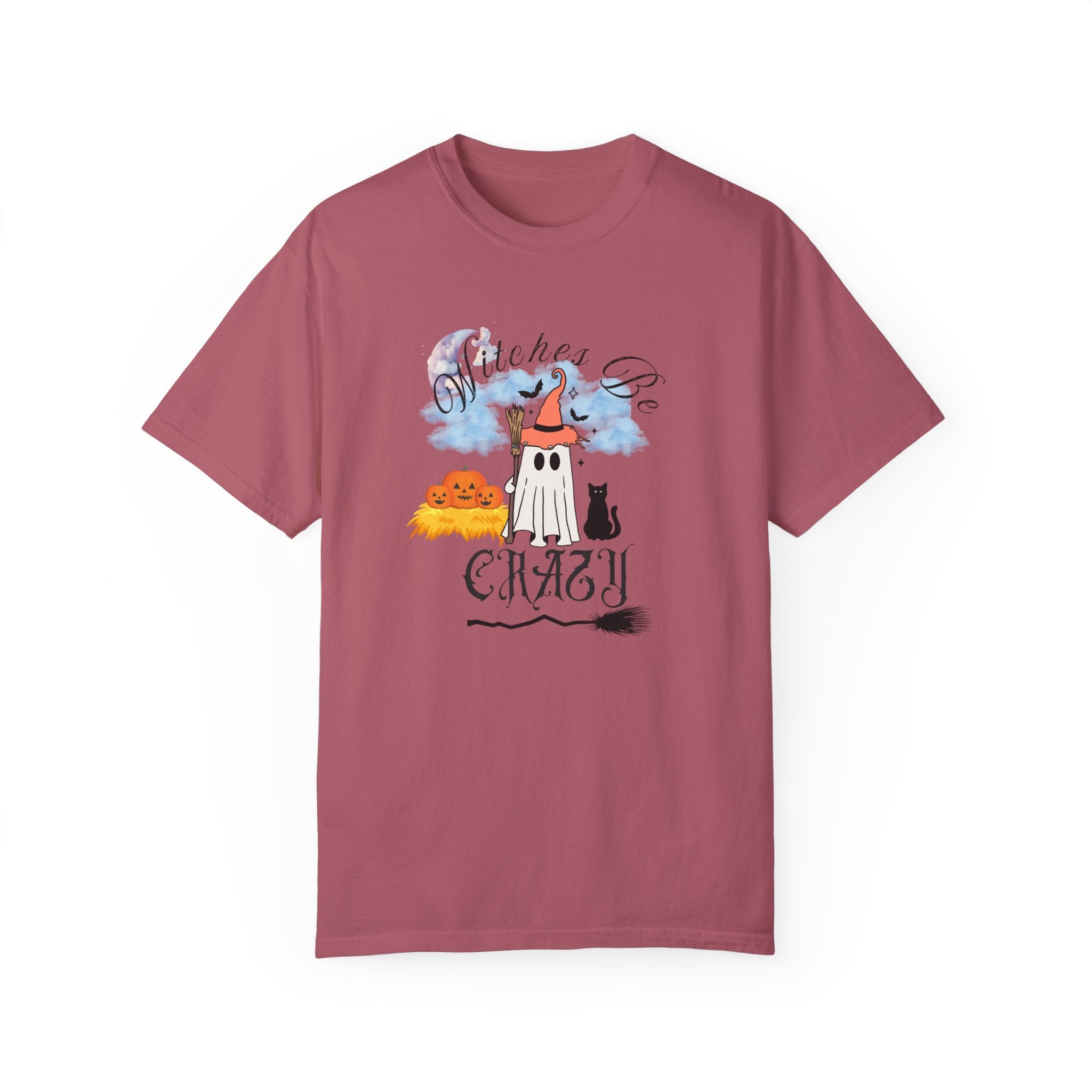 Halloween T-shirt - 'Witches Be Crazy' Witch Ghost Pumpkin Cat Design