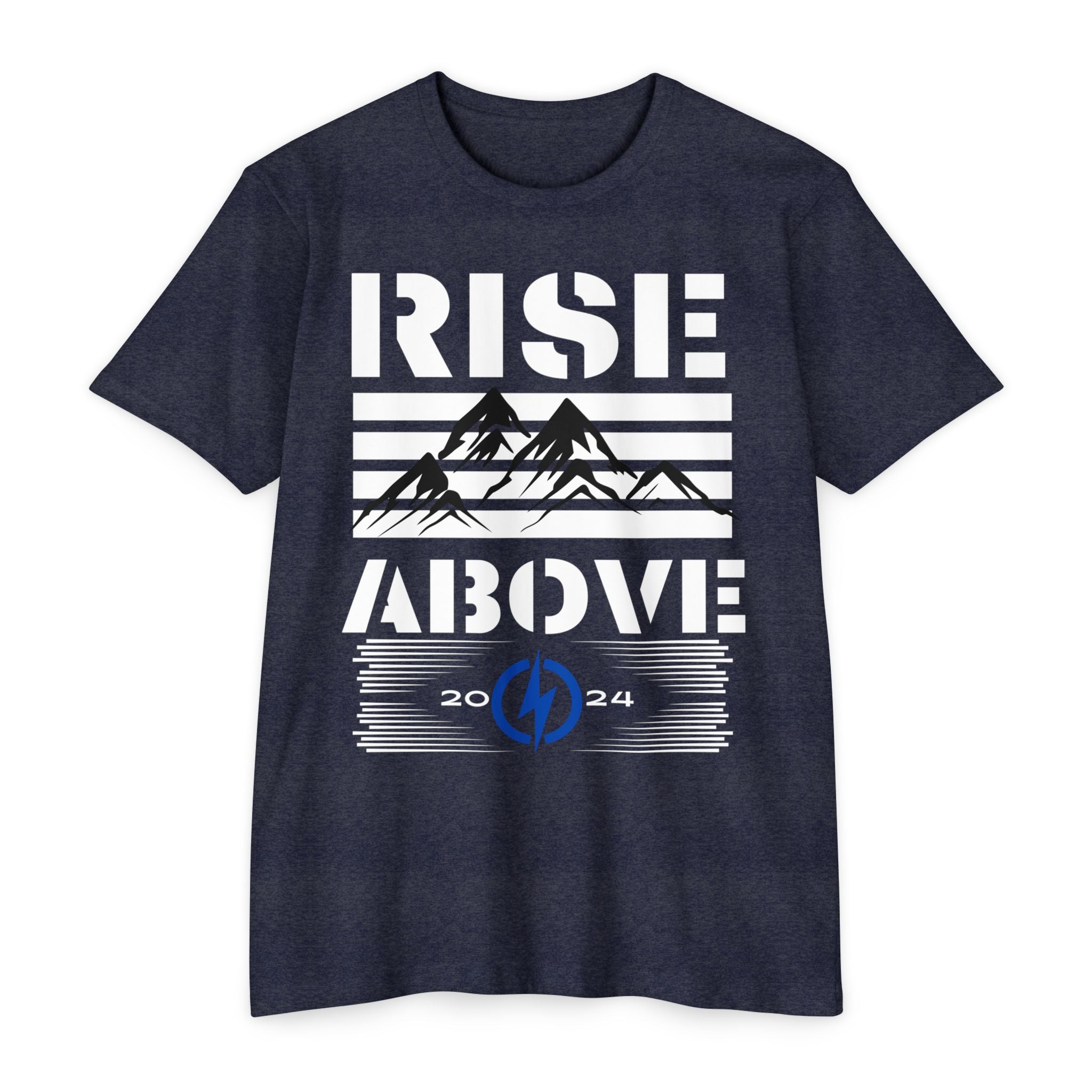 Motivational Men's T-Shirt by Doctor T-shirt Studio featuring white text and mountains on a navy tee, designed for comfort with soft fabric and a classic fit.