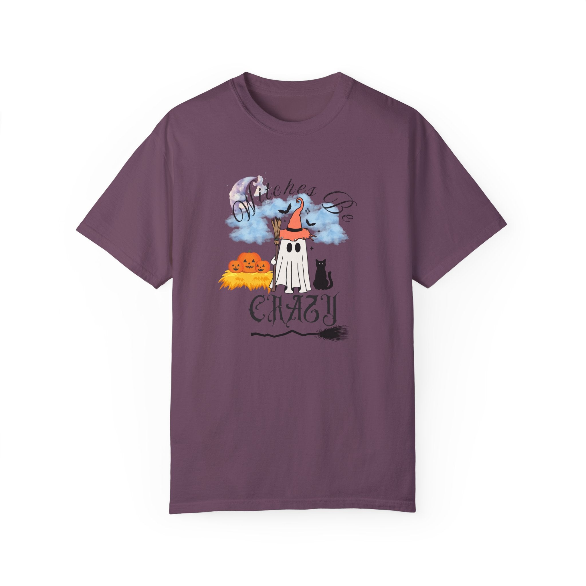 Halloween T-shirt - 'Witches Be Crazy' Witch Ghost Pumpkin Cat Design