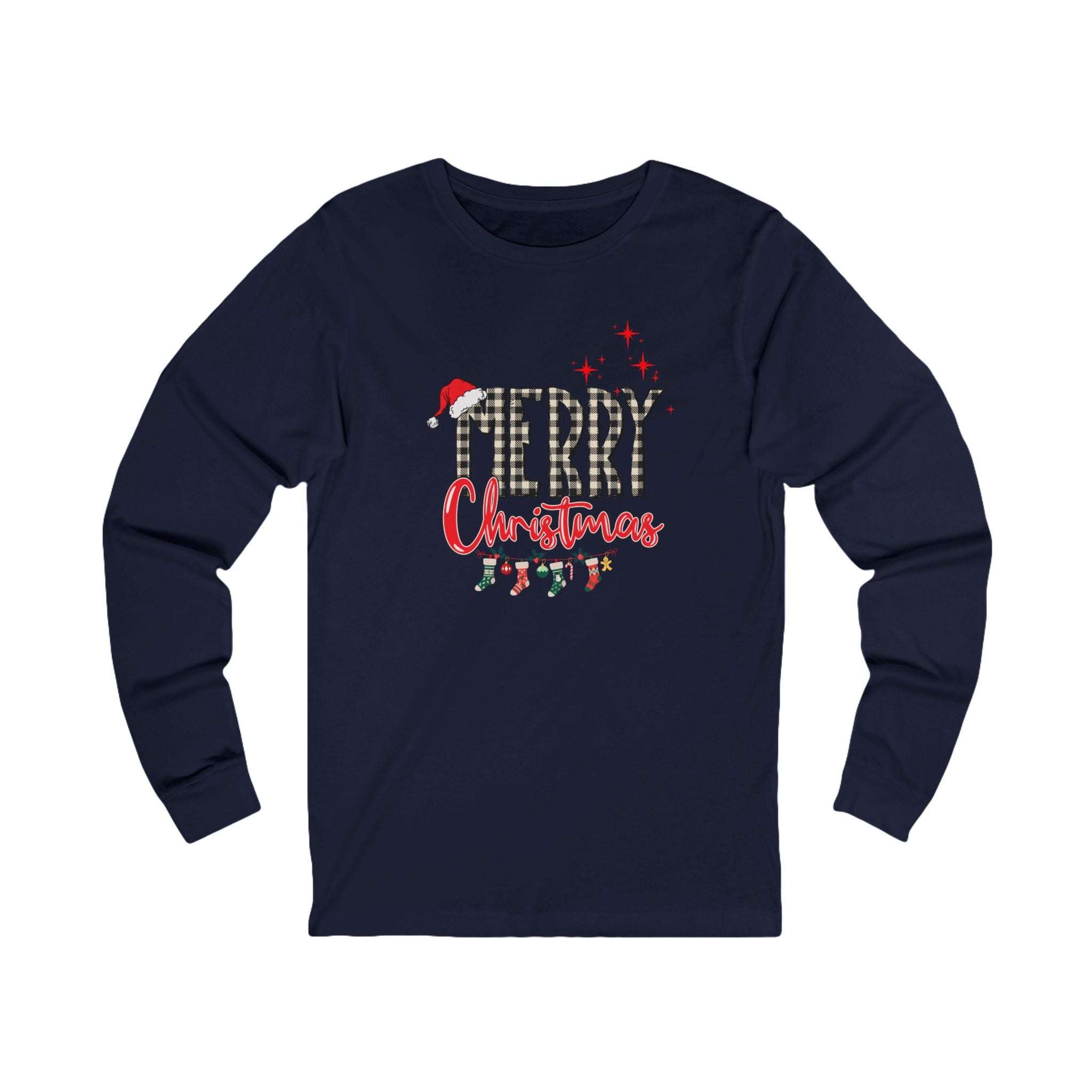 Merry Christmas Long Sleeve Tee| Christmas Stockings| Star shirt