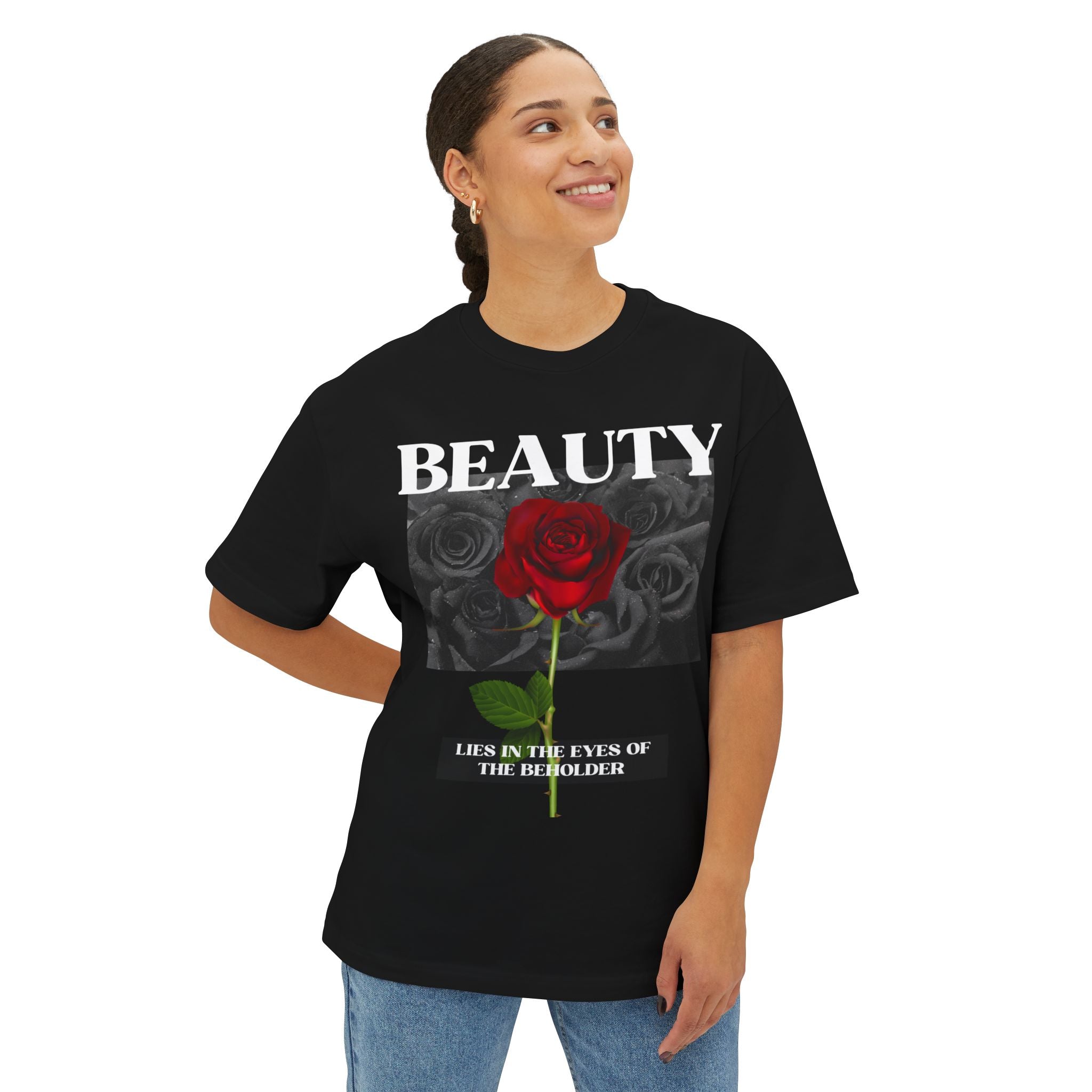 Oversized Tee | Streetwear Rose Beauty Lies Affirmation Shirt